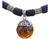 Dije De Esfera De Ambar Con Plata Con Collar De Piel