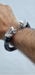 Image of Brazalete De Piel Fina Con Guerreros Águila De Plata