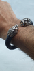 Image of Brazalete De Piel Tejida Con Leones De Plata Ley .925