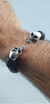 Brazalete De Piel Fina Con Calaveras De Plata Ley .925 - buy online
