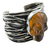 Brazalete De Plata Ley 925 Corrugado Con Calavera De Ambar - buy online