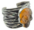Brazalete De Plata Ley 925 Corrugado Con Calavera De Ambar