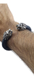 Brazalete De Piel Tejida Con Leones De Plata