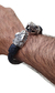 Brazalete De Piel Tejida Color Negro Con Serpientes De Plata - ARTESANOSMEX