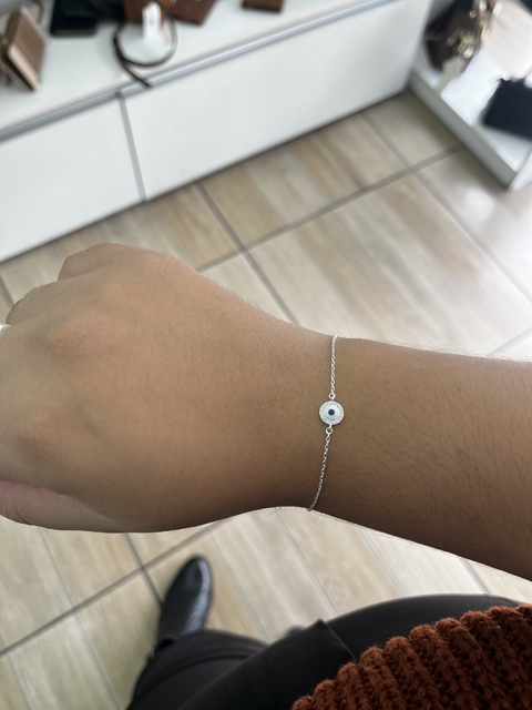 Pulseira ajustável olho grego prata 925