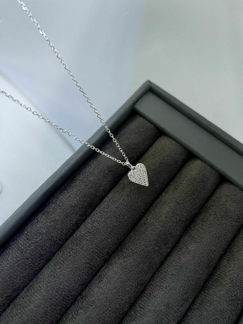 Colar coração cravejado prata 925