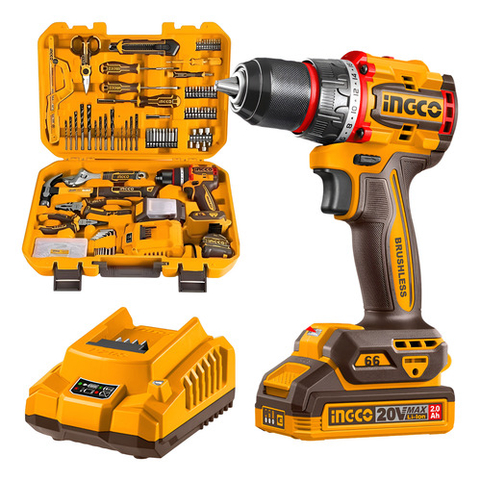 Kit 165 Ferramentas Ingco + Parafusadeira/Furadeira Brushless 66Nm 1/2” 20V P20S com Impacto – UHKTHP11651-9