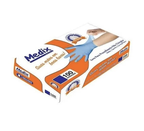 Luva Nitrílica Azul Tam M Sem Pó Medix Antiderrapante 100 Unidades