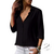 Camisa Feminina Social Manga Longa Lisa Premium Decote Em V De Botão na internet