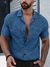 Manfinity Homme Homens Sólido Abotoar Bolso Remendado Camiseta - loja online