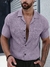 Imagem do Manfinity Homme Homens Sólido Abotoar Bolso Remendado Camiseta