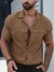 Manfinity Homme Homens Sólido Abotoar Bolso Remendado Camiseta na internet