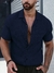 Imagem do Manfinity Homme Homens Sólido Abotoar Bolso Remendado Camiseta