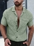 Manfinity Homme Homens Sólido Abotoar Bolso Remendado Camiseta na internet