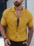 Manfinity Homme Homens Sólido Abotoar Bolso Remendado Camiseta