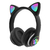 Fone Bluetooth P47M com luz LED e orelhas de gato, som estéreo, microfone, cartão SD e conforto. Tecnologia com estilo para música, games e chamadas.
