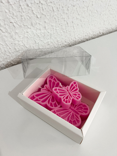 VELA BORBOLETA ROSA KIT COM 3 TAMANHOS