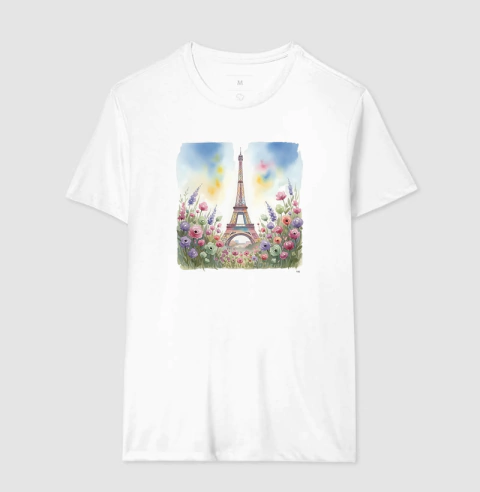 Camiseta Jardim de Paris| Coleção Verão Europeu | Branco | Cinza - Makala