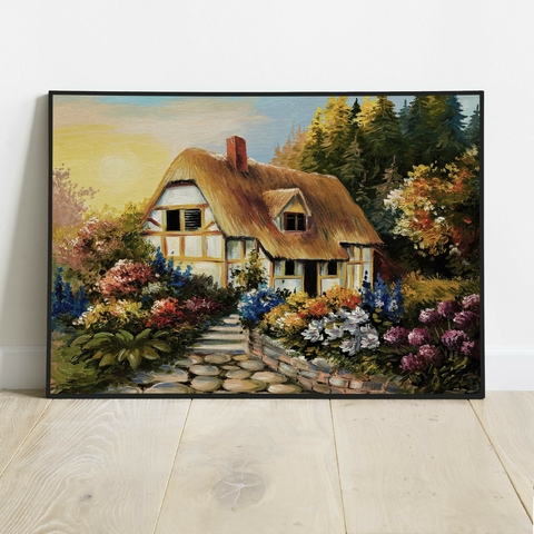 Quadro decorativo Impressão de Pintura a Óleo - Casa e Flores - comprar online