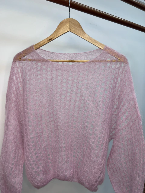 Blusa de Tricô Mohair Trama Vazada - Rosa Pastel