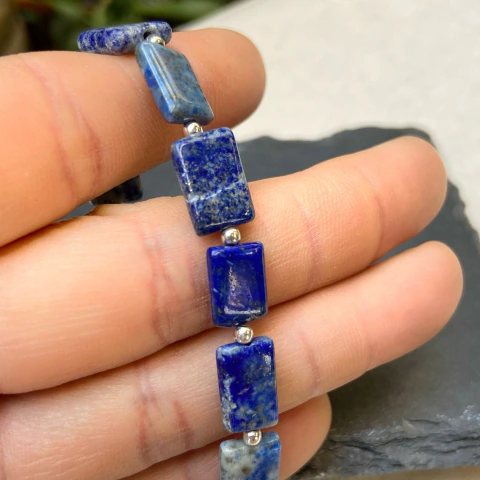 Pulsera de lapislázuli de plata con cadena extensora