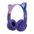 Fone de ouvido bluetooth com design de orelhas de gato, na cor azul, com almofadas brancas e luzes LED.