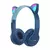 Fone de ouvido bluetooth com design de orelhas de gato, na cor azul, com almofadas brancas e luzes LED.