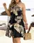 Vestido de gola halter com estampa tropical, vestido sem costas estilo férias de primavera e verão na internet