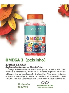 3x Ômega 3 -800mg-60 Cápsulas Mastigáveis Sabor Cereja