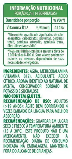 Vitamina B12-Belt Nutrition-Spray-Sabor Menta na internet