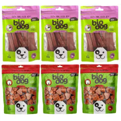 3x Love Bits Frango+ 3x Sensitive Cordeiro com Pato- Bio Dog