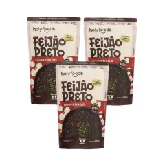 3x Feijão Preto Temperado Pronto- Holysoup- 120g