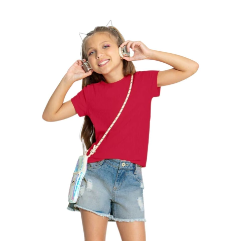 Blusa Manga Curta Canelada Alakazoo