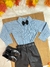 Conjunto Infantil Camisa Listrada Azul e Calça Preta Cinto (0404AP) - comprar online