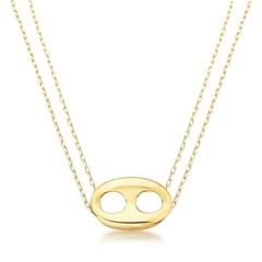 Collar Choker doble cadena liso con dije ovalado