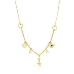Collar de la suerte con dijes de ojo griego, trébol, y otros