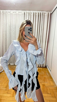 Camisa Babados Longos Azul Bebe