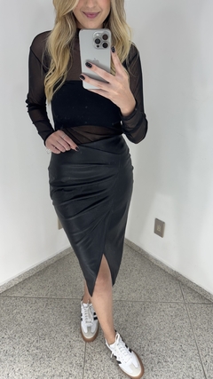 Saia Midi Couro Eco