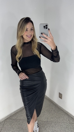Saia Midi Couro Eco - Julia Loyacono Store