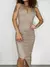 Vestido Feminino Midi em Ribana Assimétrico Alça Cruzada - Xiq