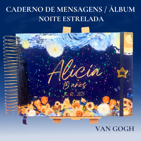 Caderno de Mensagens Debutantes Van Gogh: Noite Estrelada - Personalizado - A5 - Distinta Personalizados