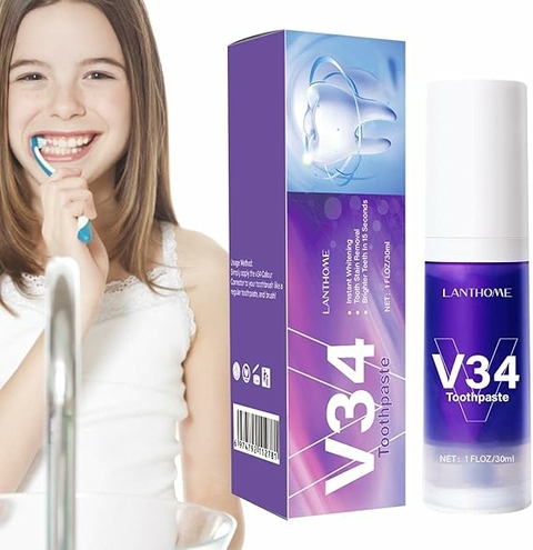 Creme Dental V34 Branqueador e Clareamento Dentes 30ml - Remoção de Manchas