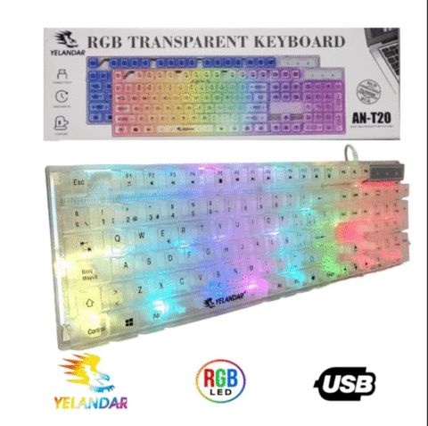Teclado RGB LED Transparente YELANDAR AN-T20: Ilumina tu Experiencia de Escritura - tienda online