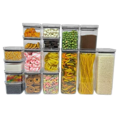 Kit 17 Potes Herméticos Porta Mantimentos Acrílico Empilháveis Quadrado Resistente Cozinha Dispensa