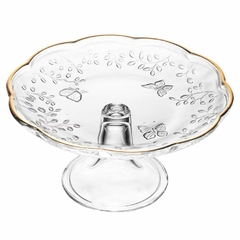 PRATO PARA BOLO COM PE NEW BUTTERFLY COM FIO DE OURO 19CM X 9CM CRISTAL ECOLOGICO