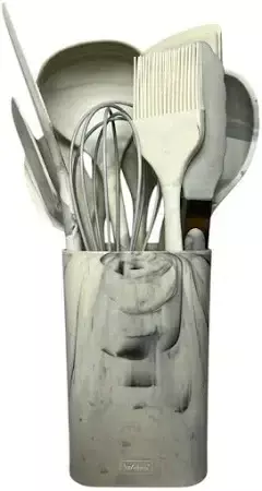 KIT C\7 UTENSILIOS SILICONE C\SUPORTE MARMORE IVORY