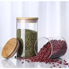 POTE DE VIDRO COM TAMPA DE BAMBU - 300ML