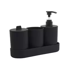 Conjunto 4 Peças de Bambu e PP para Banheiro Preto - Lyor