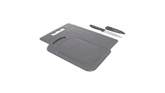 Conjunto 2 Tábuas para Corte e Faca com Protetor de Plástico Cinza - Lyor