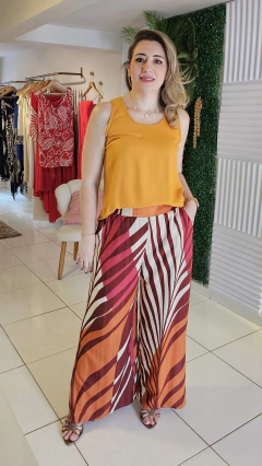 Calça Pantalona Estampada Palm